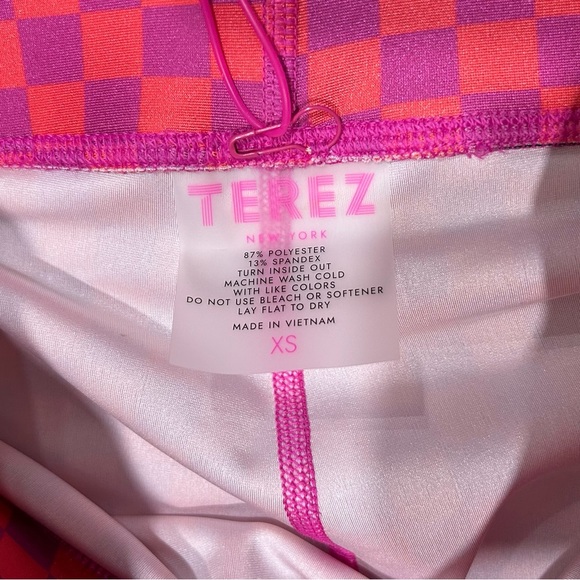 NWT Terez Athletic Leggings Pants Activewear Racing Check Melon Purple Size XS - Picture 4 of 7